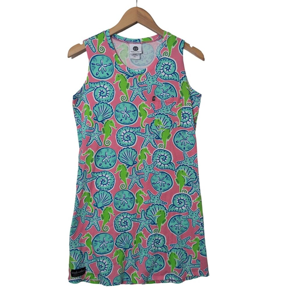 Simply Southern Dress Womens XS/S Pink Seashell Print Seashore Tank‎ Beach Vaca